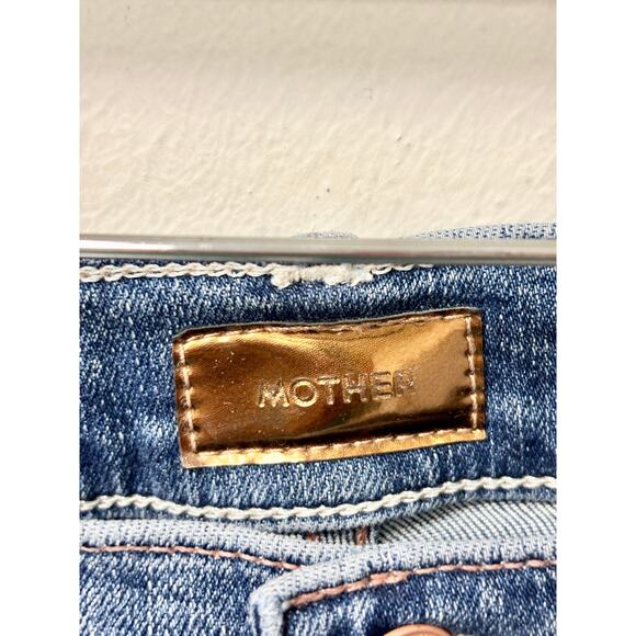 MOTHER Cotton Blend High Waisted Frayed Hem Denim Skinny Jeans Blue Womens US 28 - Picture 3 of 5